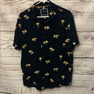 Denim & Flower blue Shirt with Yellow Palm Print size XL